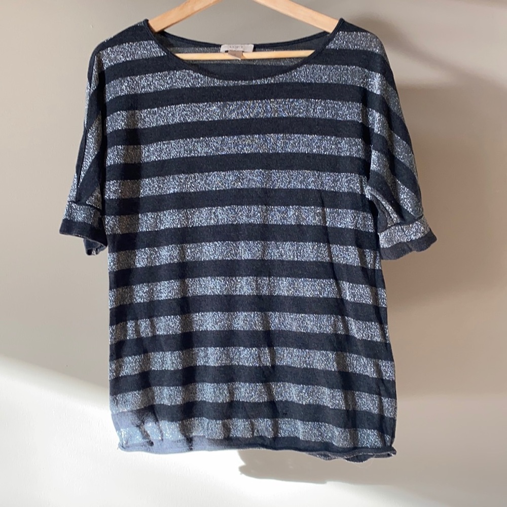 LOFT gray and silver horizontal stripe, dolman sleeve shirt